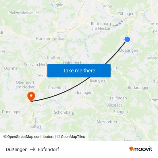 Dußlingen to Epfendorf map