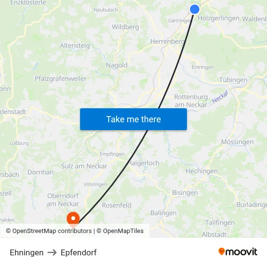 Ehningen to Epfendorf map