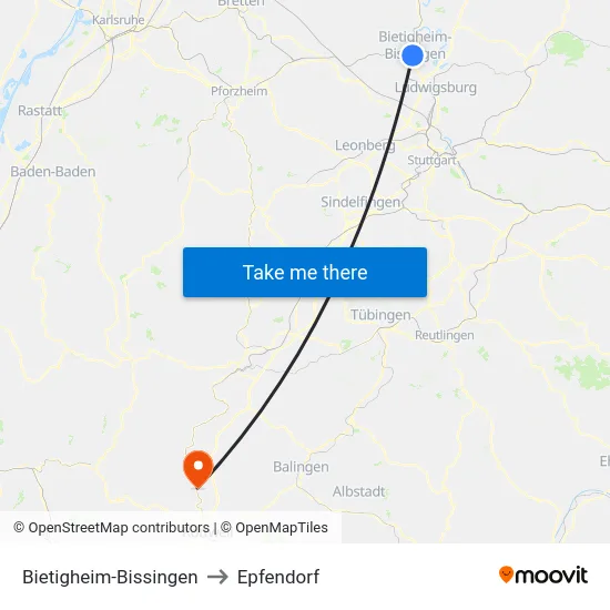 Bietigheim-Bissingen to Epfendorf map