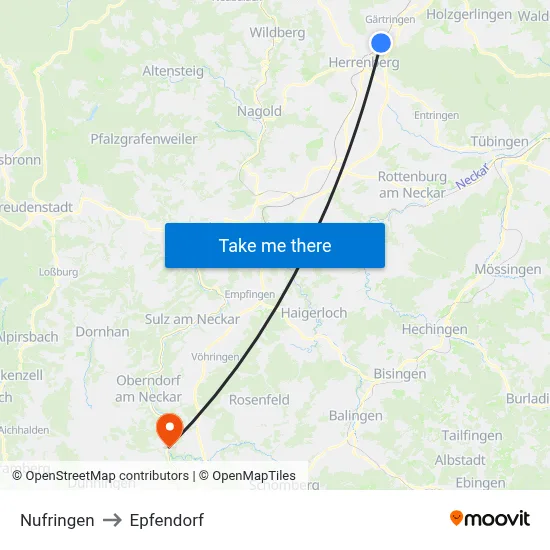 Nufringen to Epfendorf map