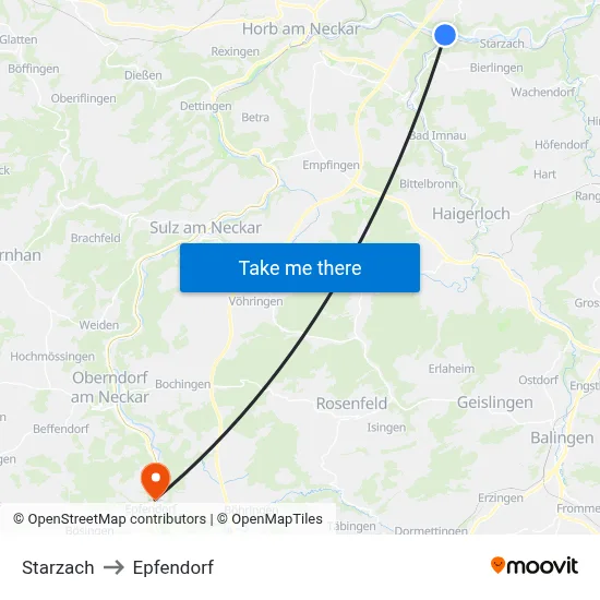 Starzach to Epfendorf map