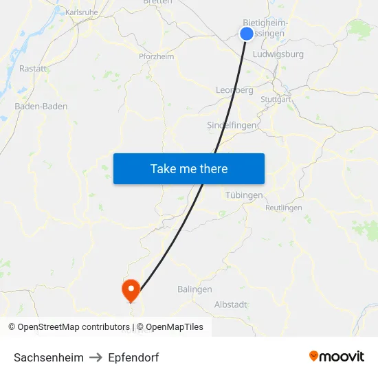 Sachsenheim to Epfendorf map