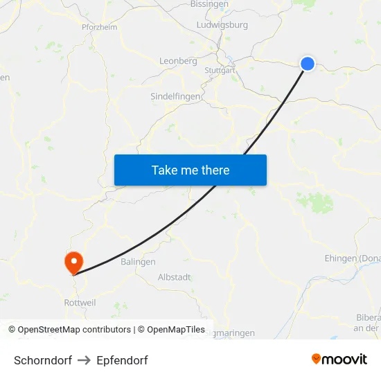 Schorndorf to Epfendorf map