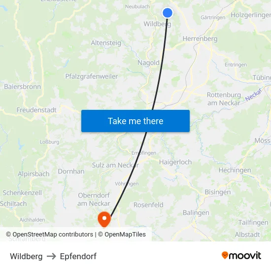 Wildberg to Epfendorf map