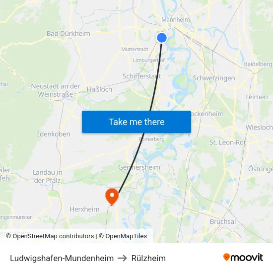 Ludwigshafen-Mundenheim to Rülzheim map
