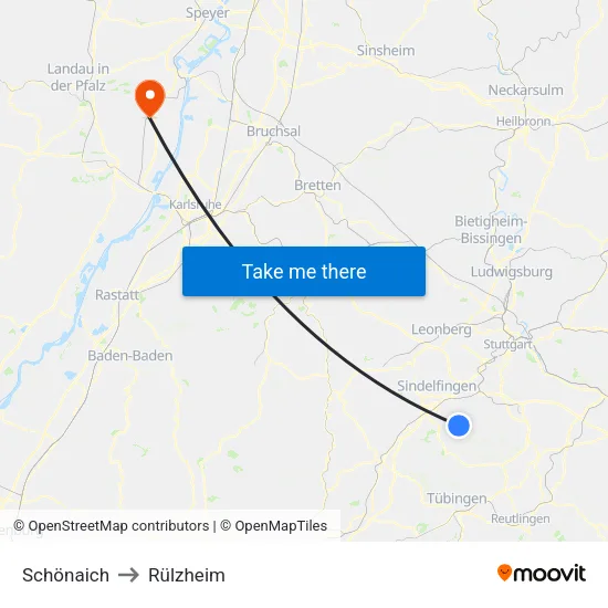 Schönaich to Rülzheim map