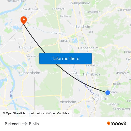 Birkenau to Biblis map