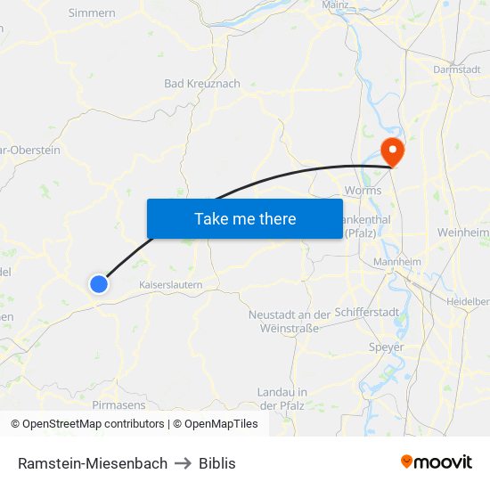 Ramstein-Miesenbach to Biblis map