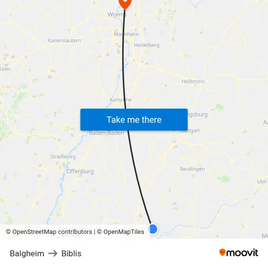 Balgheim to Biblis map