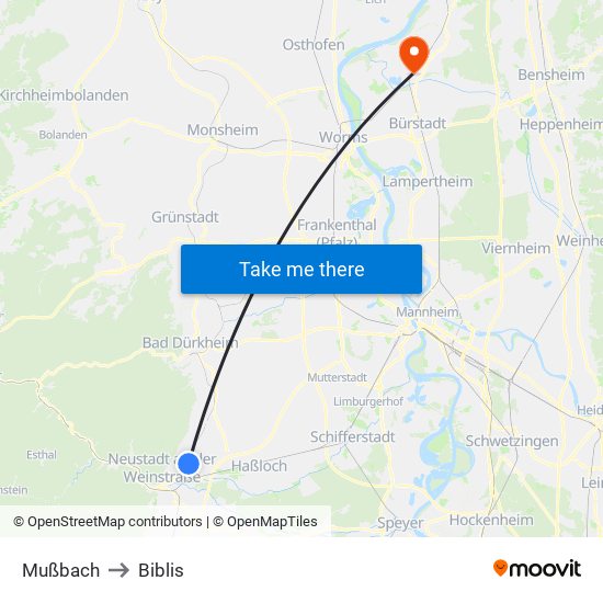 Mußbach to Biblis map