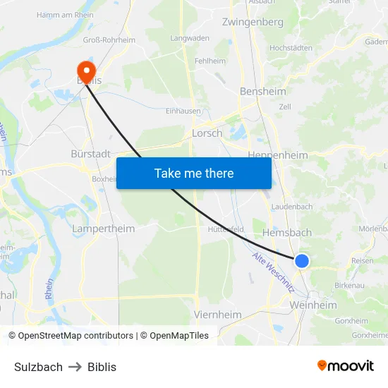 Sulzbach to Biblis map
