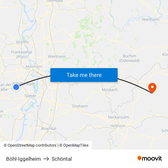 Böhl-Iggelheim to Schöntal map