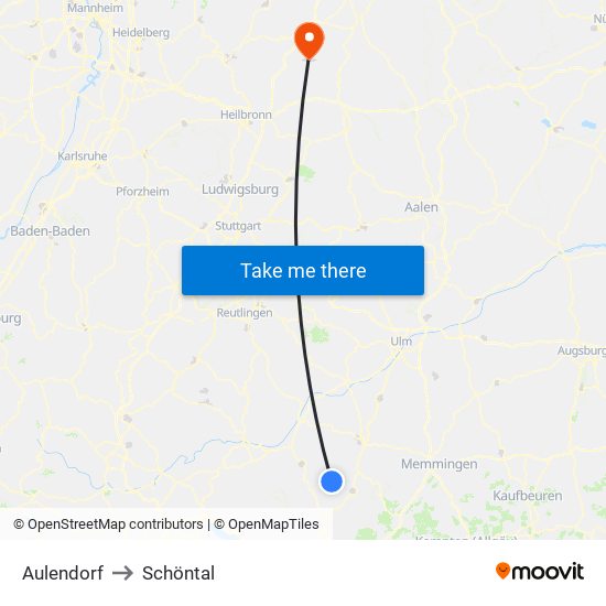 Aulendorf to Schöntal map