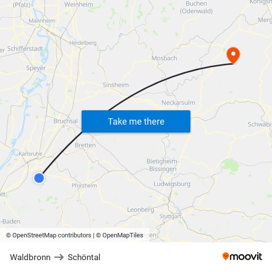 Waldbronn to Schöntal map