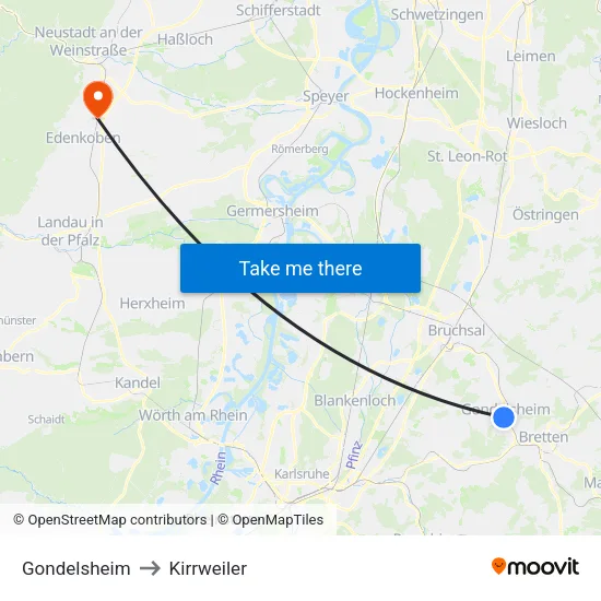 Gondelsheim to Kirrweiler map