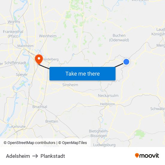Adelsheim to Plankstadt map