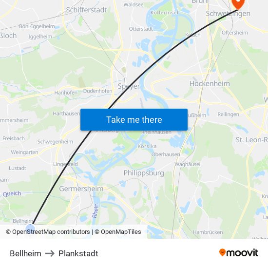 Bellheim to Plankstadt map