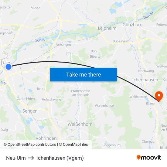 Neu-Ulm to Ichenhausen (Vgem) map