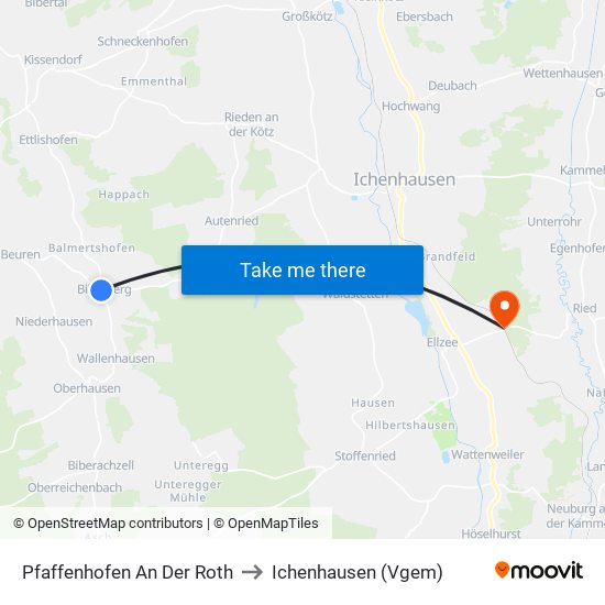 Pfaffenhofen An Der Roth to Ichenhausen (Vgem) map