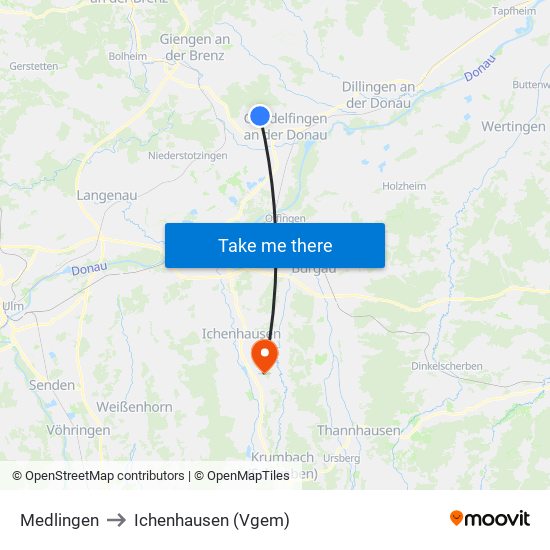 Medlingen to Ichenhausen (Vgem) map