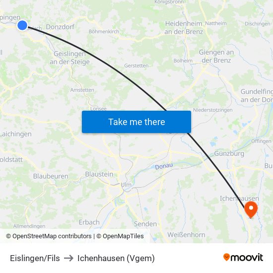 Eislingen/Fils to Ichenhausen (Vgem) map