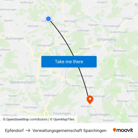 Epfendorf to Verwaltungsgemeinschaft Spaichingen map