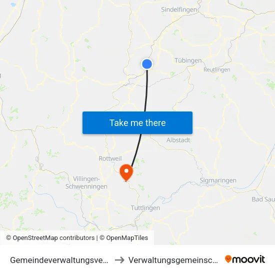 Gemeindeverwaltungsverband Oberes Gäu to Verwaltungsgemeinschaft Spaichingen map