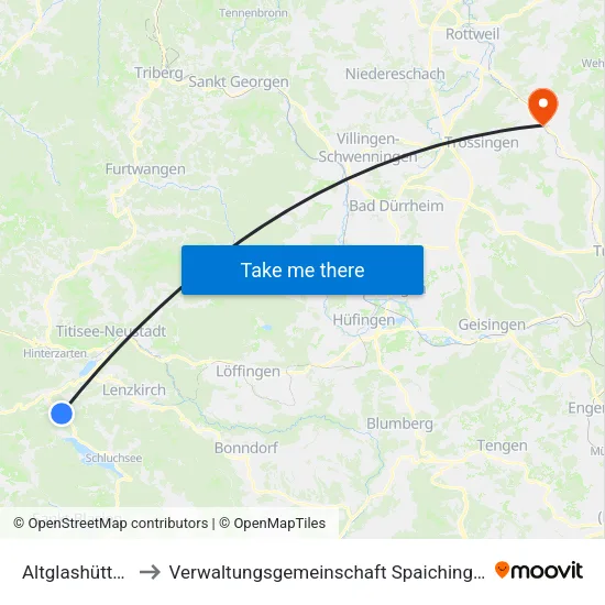 Altglashütten to Verwaltungsgemeinschaft Spaichingen map