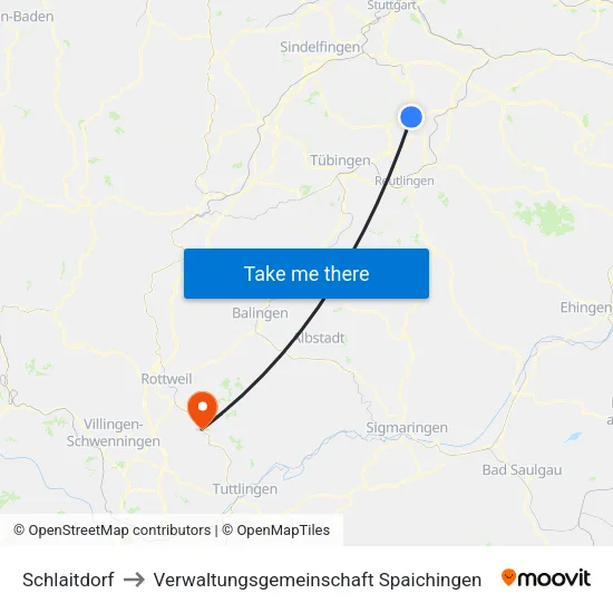 Schlaitdorf to Verwaltungsgemeinschaft Spaichingen map