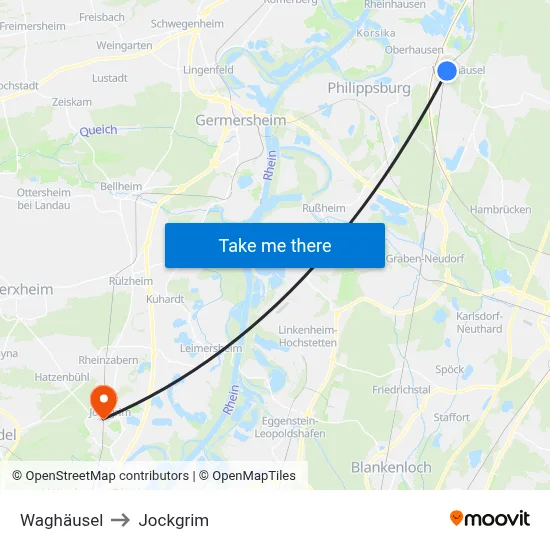 Waghäusel to Jockgrim map