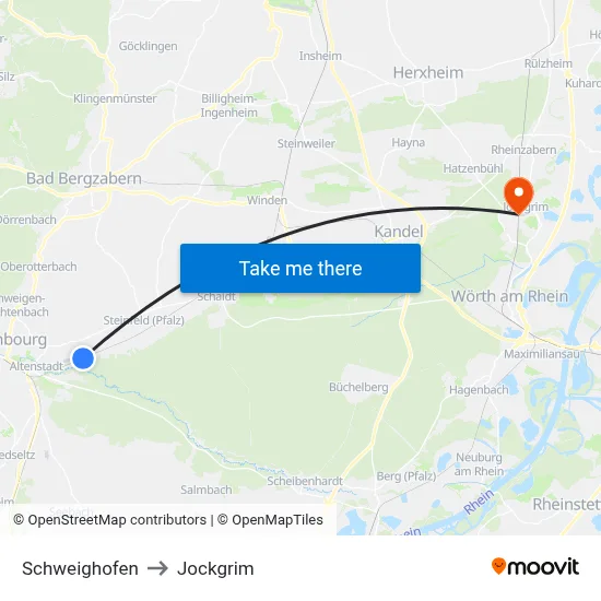 Schweighofen to Jockgrim map