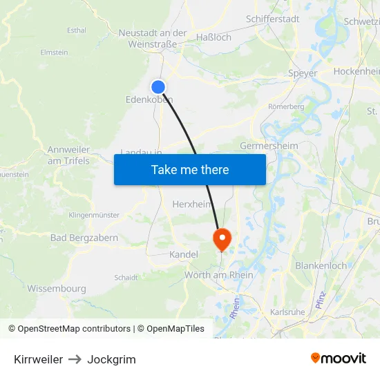 Kirrweiler to Jockgrim map