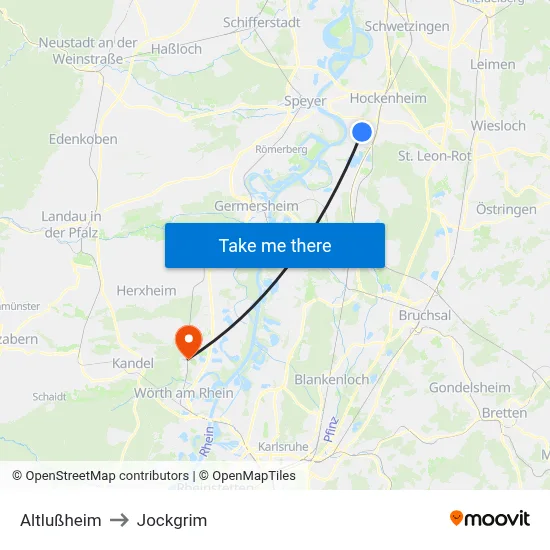 Altlußheim to Jockgrim map