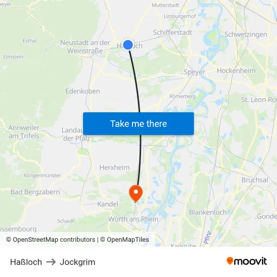 Haßloch to Jockgrim map