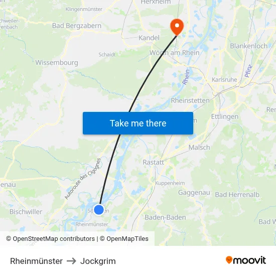 Rheinmünster to Jockgrim map