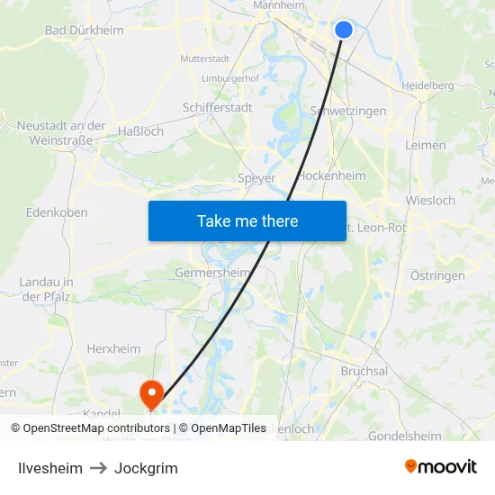 Ilvesheim to Jockgrim map