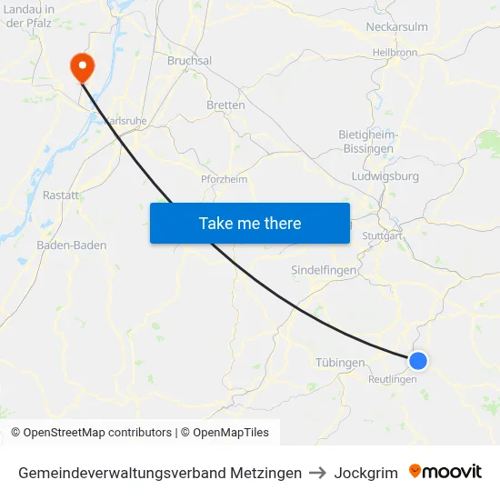 Gemeindeverwaltungsverband Metzingen to Jockgrim map