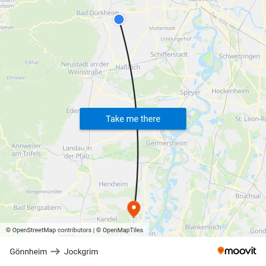 Gönnheim to Jockgrim map