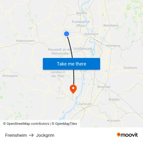 Freinsheim to Jockgrim map