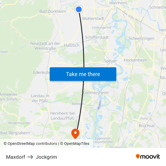 Maxdorf to Jockgrim map