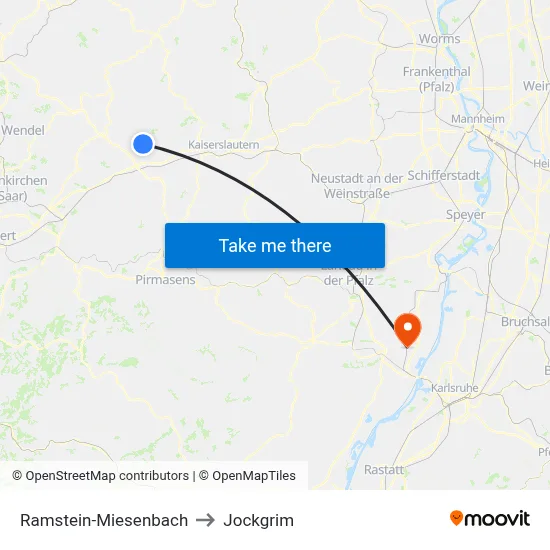 Ramstein-Miesenbach to Jockgrim map