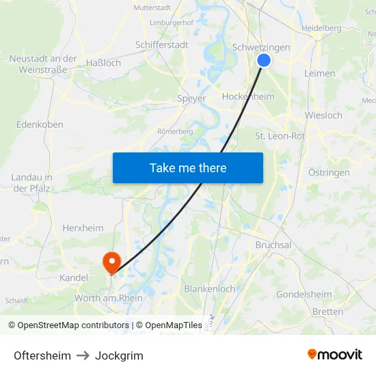 Oftersheim to Jockgrim map