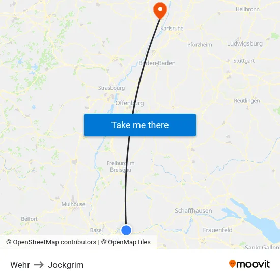 Wehr to Jockgrim map
