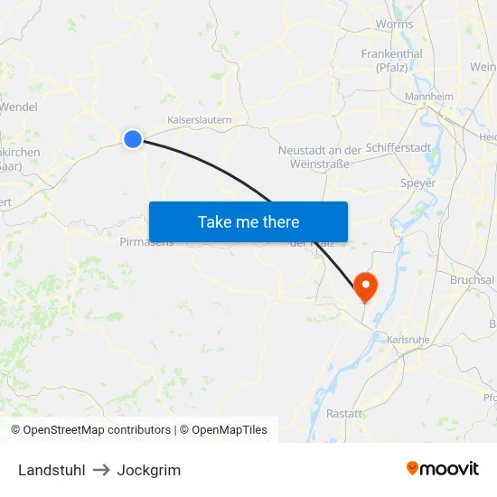 Landstuhl to Jockgrim map