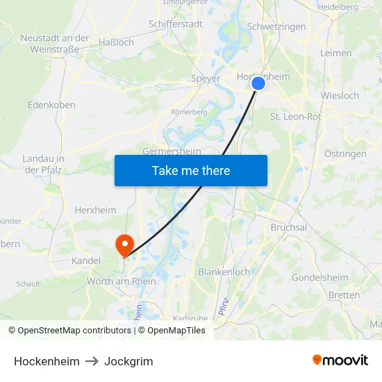 Hockenheim to Jockgrim map