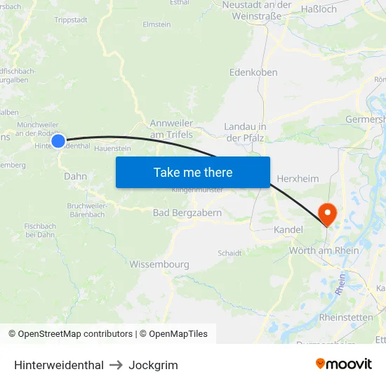 Hinterweidenthal to Jockgrim map