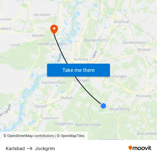 Karlsbad to Jockgrim map