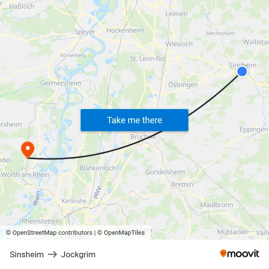 Sinsheim to Jockgrim map