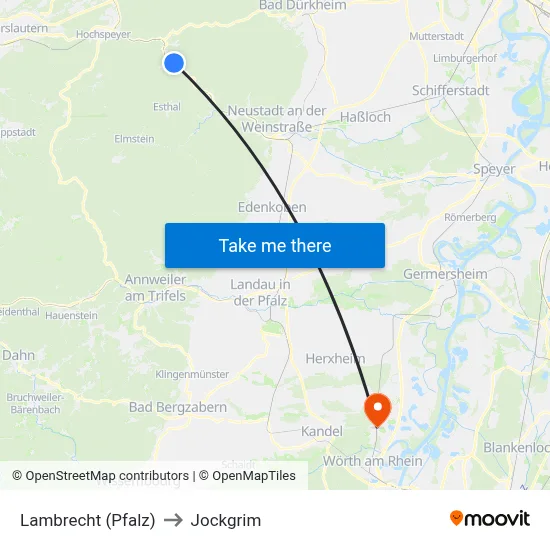 Lambrecht (Pfalz) to Jockgrim map