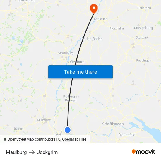 Maulburg to Jockgrim map